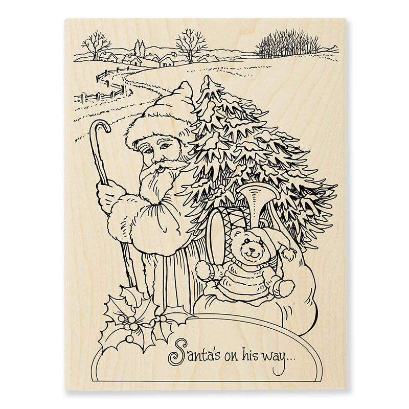 R307 Santa On His Way Wood Mounted Stamp